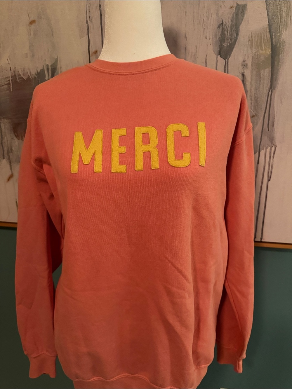 NWT Magill Merci Embroidered Coral Crewneck Sweatshirt
